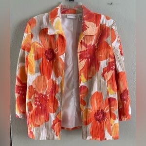 Alfred Dunner Women’s Orange Red Floral Blazer Long Sleeves colored Sz 14